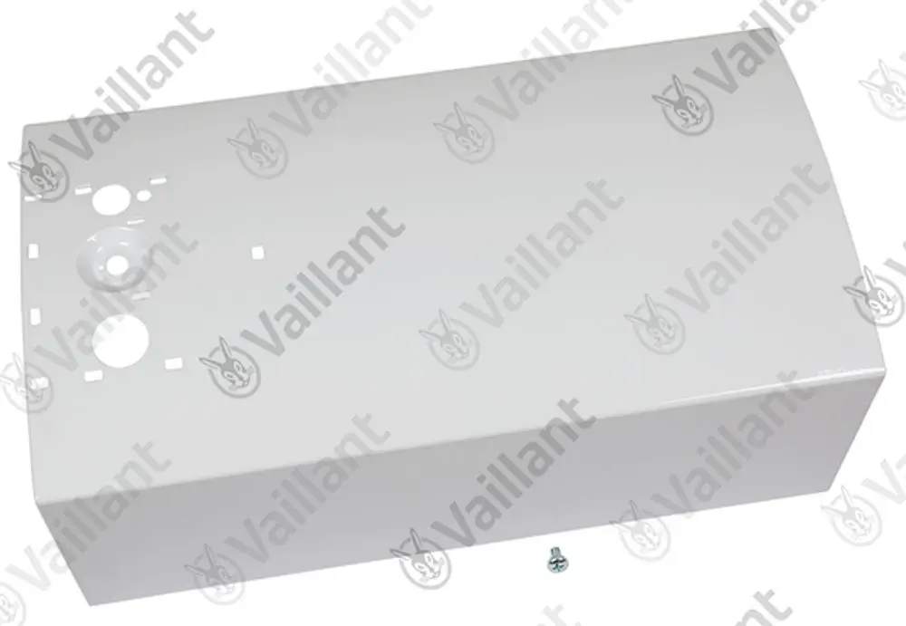Vaillant Abdeckung in Weiß mit zwei Bohrungen und einer Verschraubung, für die Installation oder Abdeckung von Heizgeräten.